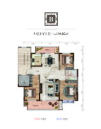 名门福邸3室2厅1厨1卫建面109.82㎡