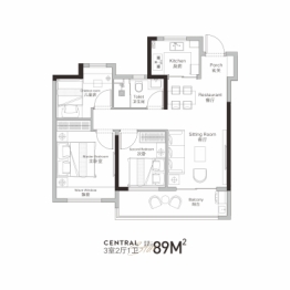 嘉樾时代花园3室2厅1厨1卫建面89.00㎡