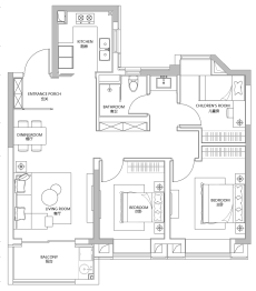 金地峯范3室2厅1厨1卫建面92.00㎡