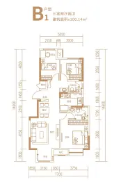 金地·都会名悦3室2厅1厨2卫建面100.14㎡