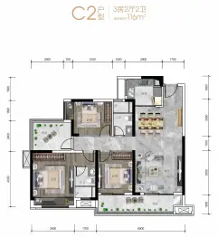 佳兆业·时光道3室2厅1厨2卫建面116.00㎡