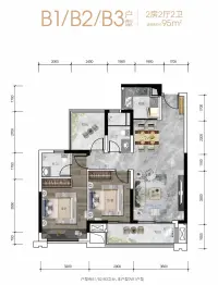 佳兆业·时光道2室2厅1厨2卫建面95.0㎡