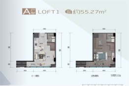 环球奥莱中心1室2厅1厨2卫建面55.27㎡