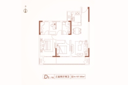 长河东岸3室2厅1厨2卫建面107.66㎡