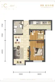 鸿坤原乡小镇2室2厅1厨1卫建面82.00㎡