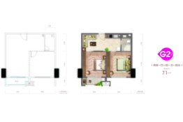 融冠乐城2室1厅1厨1卫建面71.00㎡