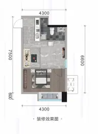 汇金荷花1室1厅1厨1卫建面46.82㎡