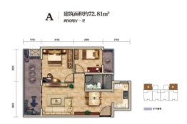 宝峰文苑2室2厅1厨1卫建面72.81㎡