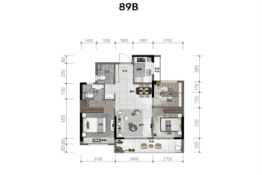 卓越府3室2厅1厨2卫建面89.00㎡