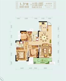 龙城府3室2厅1厨2卫建面100.93㎡