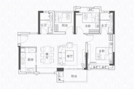 敏捷东樾府2室2厅1厨2卫建面85.00㎡