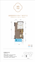 棠湖城市广场1室1厅1厨1卫建面53.96㎡