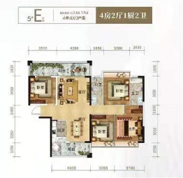 汇洋华府4室2厅1厨2卫建面144.17㎡