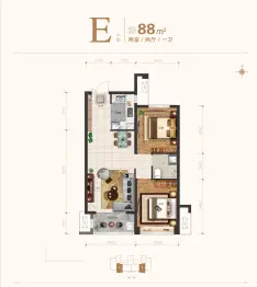 荣盛·君悦学府2室2厅1厨1卫建面88.00㎡