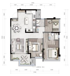 橙珲·上筑壹号3室2厅1厨2卫建面98.75㎡