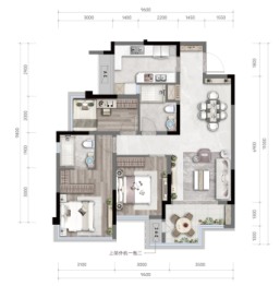 橙珲·上筑壹号3室2厅1厨2卫建面97.14㎡