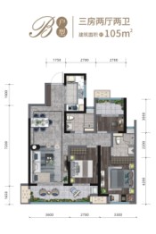 安康吾悦广场3室2厅1厨2卫建面105.00㎡