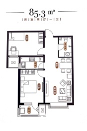 普兰庭北区2室2厅1厨1卫建面85.30㎡