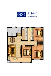 紫金园天骄水岸3室2厅1厨1卫建面114.00㎡