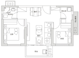 深业鹤塘岭花园2室2厅1厨1卫建面84.00㎡