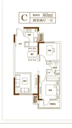 悦海地2室2厅1厨1卫建面80.00㎡