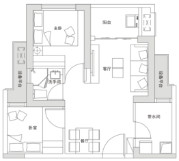 深业鹤塘岭花园2室2厅1厨1卫建面69.00㎡