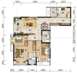 实地蔷薇熙岸3室2厅1厨2卫建面94.00㎡