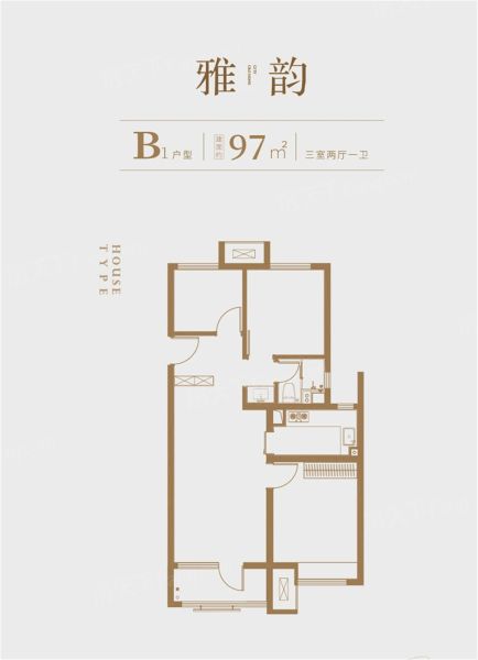 烟台烟台华润中心3室2厅1卫1厨97.00㎡户型图-烟台房天下