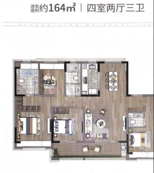 苏州和风熙华雅苑4室2厅3卫1厨164.00㎡户型图-苏州房天下
