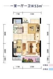 南宁空港恒大养生谷1室1厅1厨1卫建面53.00㎡