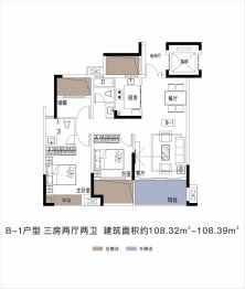 怀熙府·紫宸苑3室2厅1厨2卫建面108.32㎡