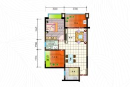 四季康城四期水岸城邦1室2厅1厨1卫建面69.03㎡