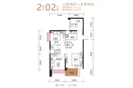 涛鸿金域华府3室2厅1厨1卫建面92.21㎡