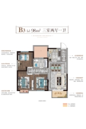 印象城·滨江悦二期3室2厅1厨1卫建面98.00㎡