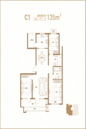 麒麟郡+3室2厅1厨2卫建面135.00㎡