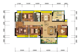 御品玲珑湾4室2厅1厨2卫建面128.74㎡