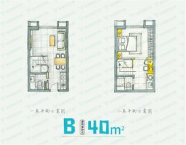 东南微公馆1室2厅1厨2卫建面40.00㎡