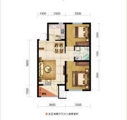 荣盛和悦名邸2室2厅1厨1卫建面77.34㎡