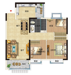 恒大珺庭3室2厅1厨1卫建面100.38㎡