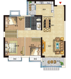 恒大珺庭3室2厅1厨1卫建面101.53㎡