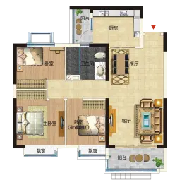 恒大珺庭3室2厅1厨1卫建面100.38㎡