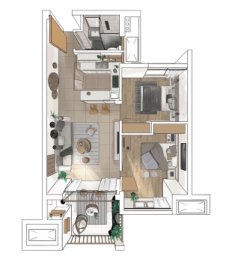 保利·古湖小镇2室2厅1厨1卫建面69.00㎡