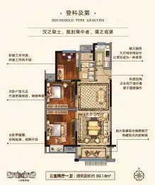 雨润星雨华府3室2厅1厨1卫建面99.14㎡