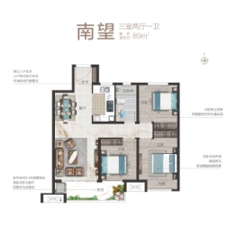 郑州孔雀城星河府3室2厅1厨1卫建面89.00㎡