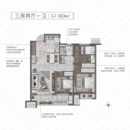 万科·壹都会3室2厅1厨1卫建面103.00㎡