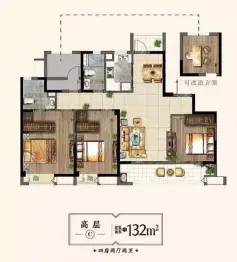 缤纷桃李花园4室2厅1厨2卫建面132.00㎡