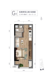 万科·滨江大都会1室1厅1厨1卫建面41.00㎡