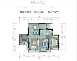 华宇锦绣玺岸3室2厅1厨2卫建面92.00㎡