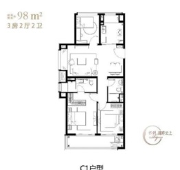 保利湖畔云上3室2厅1厨2卫建面98.00㎡