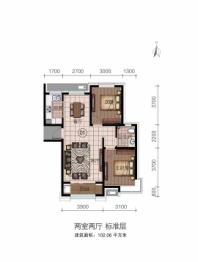 城发投雅郡2室2厅1厨1卫建面102.06㎡